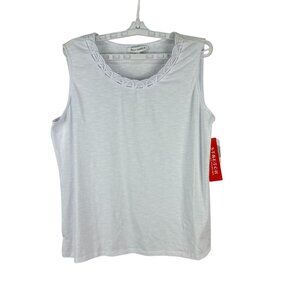 Emily Daniels Womens Sleeveless White Top Decorative & Stretch Fabric Size L